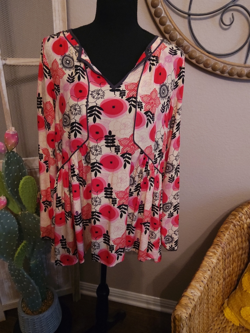 Matilda Jane Pink and Brown Floral V-Neck Tunic